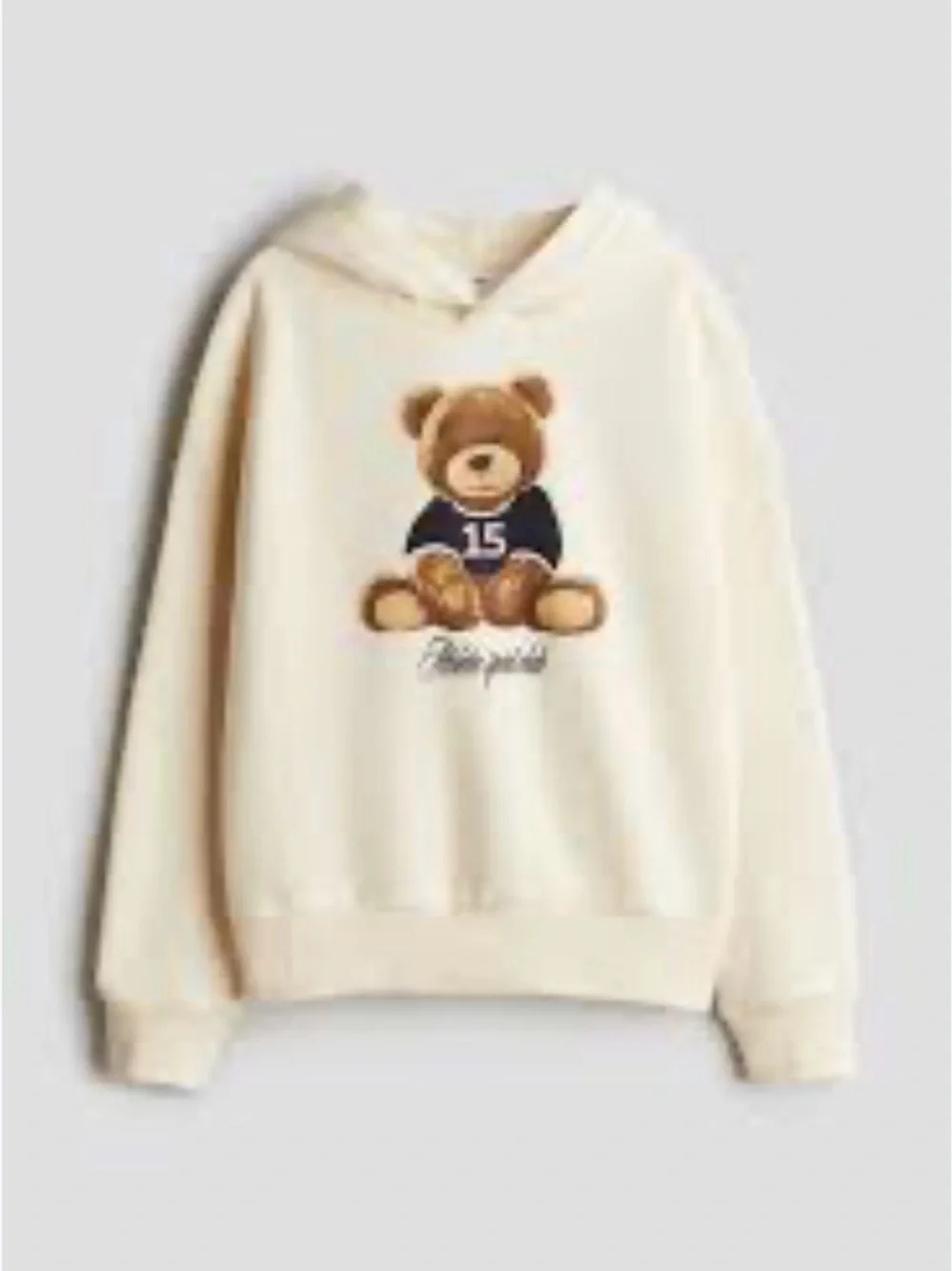 H&M Big Kids Teen Hoodie with Teddy Bear Athletic Club Graphic Ecru Sz 20 School